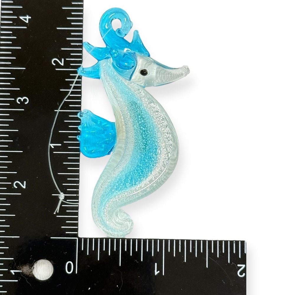 Silvestri Hand Blown Glass Seahorse Ornament Blue White Nautical 2.75" - Picture 4 of 4